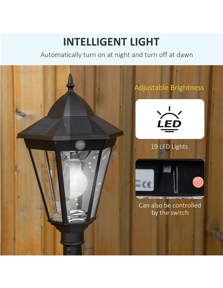 Outsunny 1.9M Garden Lamp Post Light, IP44 Outdoor LED Solar Powered Lantern Lamp with Aluminium Frame for Patio, Pathway and Wa - pic 66171 | FastDaddyshop