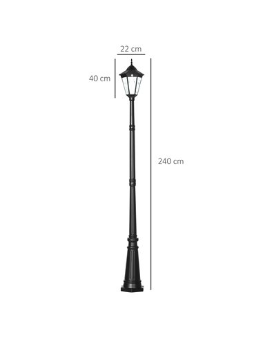 Outsunny Garden Lamp Post Light 2.4 m, LED Solar Powered with Aluminium Frame, PIR Motion Sensor, Black B30-029V00BK