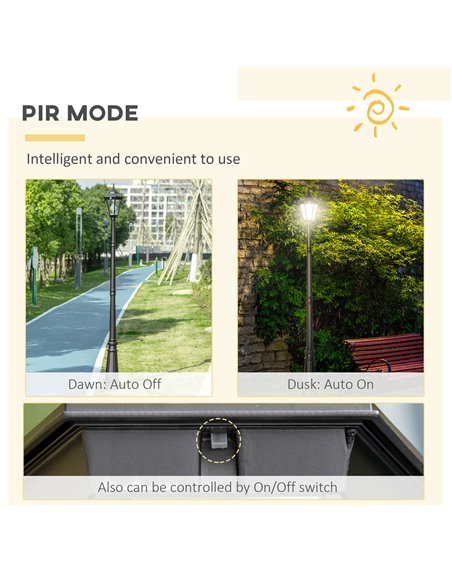 Outsunny Garden Lamp Post Light 2.4 m, LED Solar Powered with Aluminium Frame, PIR Motion Sensor, Black B30-029V00BK - pic 66179 | FastDaddyshop