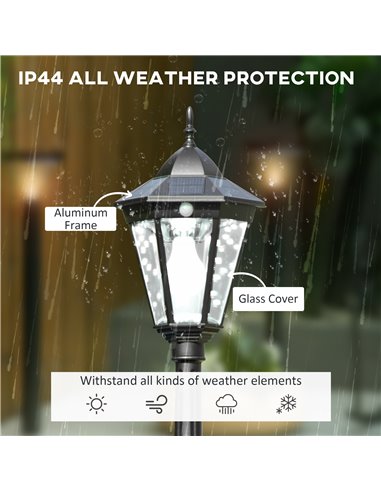 Outsunny Garden Lamp Post Light 2.4 m, LED Solar Powered with Aluminium Frame, PIR Motion Sensor, Black B30-029V00BK