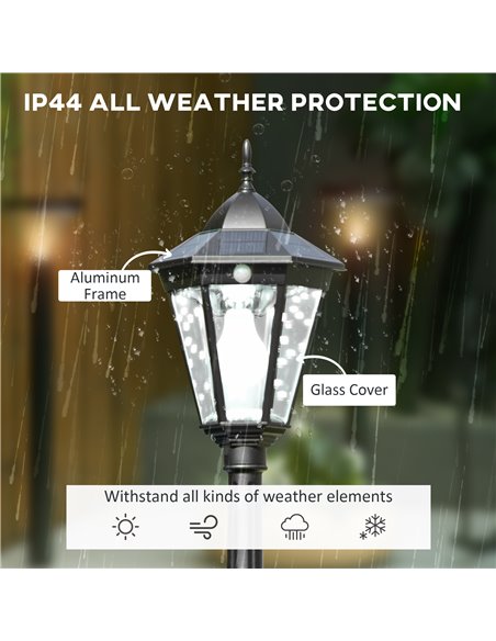 Outsunny Garden Lamp Post Light 2.4 m, LED Solar Powered with Aluminium Frame, PIR Motion Sensor, Black B30-029V00BK - pic 66180 | FastDaddyshop