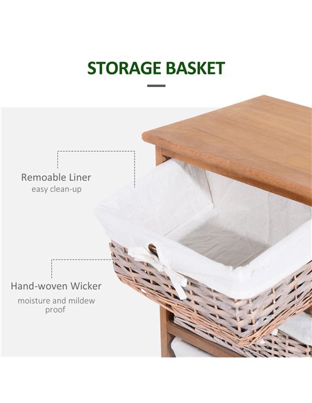 HOMCOM 5 Drawer Dresser Wicker Basket Storage Shelf Unit Wooden Frame Home Organisation Cabinet Bedroom Office Furniture Natural - pic 6619 | FastDaddyshop