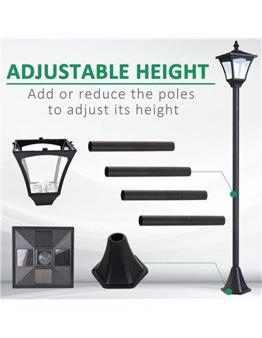 Outsunny Set of 2 Outdoor Garden Solar Post Lamp Sensor Dimmable LED Lantern Bollard IP44 Energy-saving 1.2M Tall, Black B30-P00