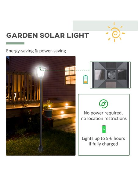 Outsunny Set of 2 Outdoor Garden Solar Post Lamp Sensor Dimmable LED Lantern Bollard IP44 Energy-saving 1.2M Tall, Black B30-P00 - pic 66199 | FastDaddyshop