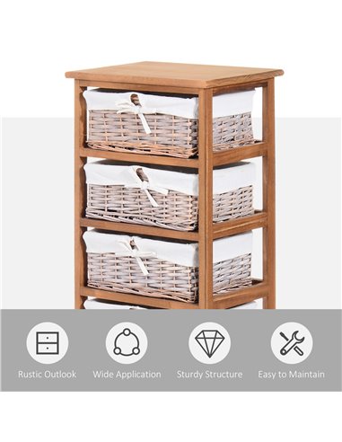 HOMCOM 5 Drawer Dresser Wicker Basket Storage Shelf Unit Wooden Frame Home Organisation Cabinet Bedroom Office Furniture Natural
