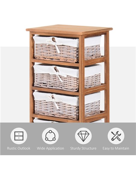 HOMCOM 5 Drawer Dresser Wicker Basket Storage Shelf Unit Wooden Frame Home Organisation Cabinet Bedroom Office Furniture Natural - pic 6620 | FastDaddyshop