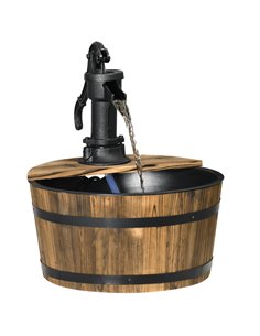 Outsunny 1 Tier Wooden Barrel Water Fountain Outdoor Garden Decorative Water Feature w/ Electric Pump 844-129