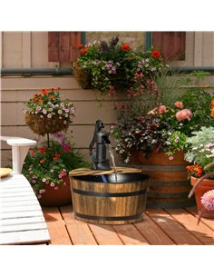 Outsunny 1 Tier Wooden Barrel Water Fountain Outdoor Garden Decorative Water Feature w/ Electric Pump 844-129 2