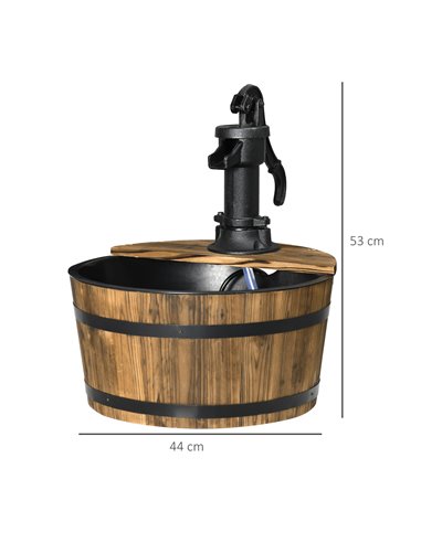 Outsunny 1 Tier Wooden Barrel Water Fountain Outdoor Garden Decorative Water Feature w/ Electric Pump 844-129