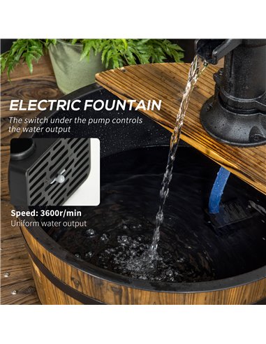 Outsunny 1 Tier Wooden Barrel Water Fountain Outdoor Garden Decorative Water Feature w/ Electric Pump 844-129