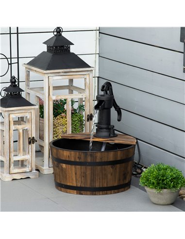 Outsunny 1 Tier Wooden Barrel Water Fountain Outdoor Garden Decorative Water Feature w/ Electric Pump 844-129