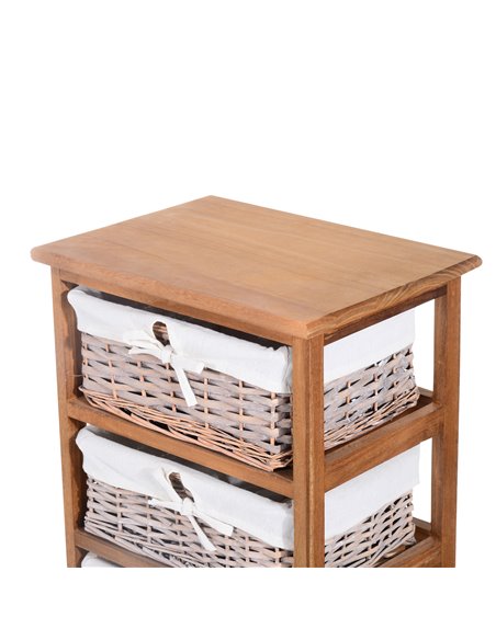 HOMCOM 5 Drawer Dresser Wicker Basket Storage Shelf Unit Wooden Frame Home Organisation Cabinet Bedroom Office Furniture Natural - pic 6621 | FastDaddyshop