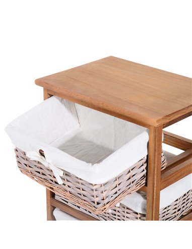 HOMCOM 5 Drawer Dresser Wicker Basket Storage Shelf Unit Wooden Frame Home Organisation Cabinet Bedroom Office Furniture Natural