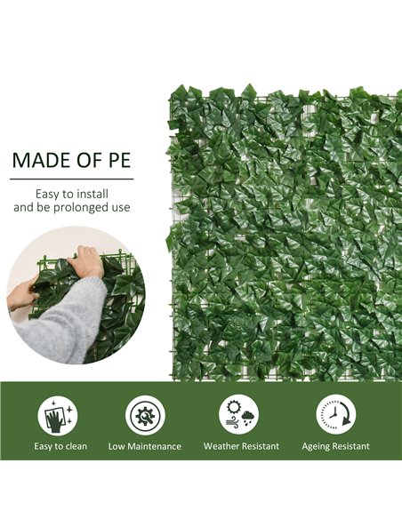 Outsunny Artificial Hedge Screen, Leaf Design for Garden Outdoor Indoor Decor, 3M x 1M, Dark Green 844-200 - pic 66223 | FastDaddyshop