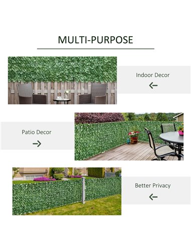 Outsunny Artificial Hedge Screen, Leaf Design for Garden Outdoor Indoor Decor, 3M x 1M, Dark Green 844-200