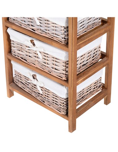 HOMCOM 5 Drawer Dresser Wicker Basket Storage Shelf Unit Wooden Frame Home Organisation Cabinet Bedroom Office Furniture Natural