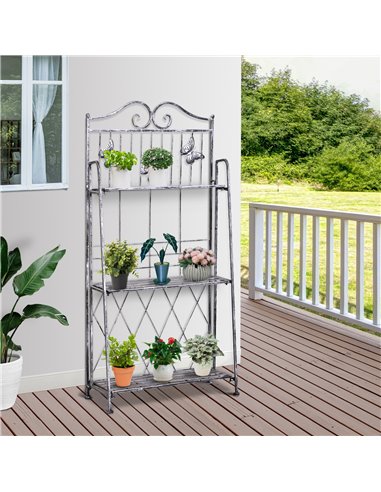 Outsunny Indoor Outdoor Freestanding 3-Tier Garden Plant Stand Metal Flower Display Rack for Potted Plants Balcony Decor 44L x 2