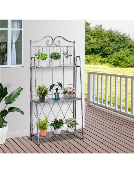 Outsunny Indoor Outdoor Freestanding 3-Tier Garden Plant Stand Metal Flower Display Rack for Potted Plants Balcony Decor 44L x 2 - pic 66230 | FastDaddyshop