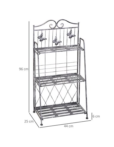 Outsunny Indoor Outdoor Freestanding 3-Tier Garden Plant Stand Metal Flower Display Rack for Potted Plants Balcony Decor 44L x 2