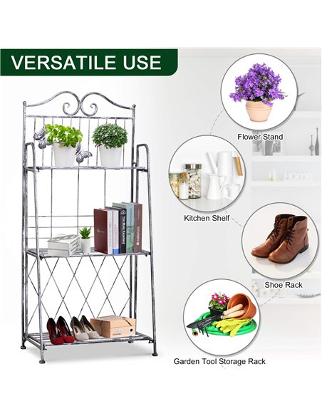 Outsunny Indoor Outdoor Freestanding 3-Tier Garden Plant Stand Metal Flower Display Rack for Potted Plants Balcony Decor 44L x 2 - pic 66232 | FastDaddyshop