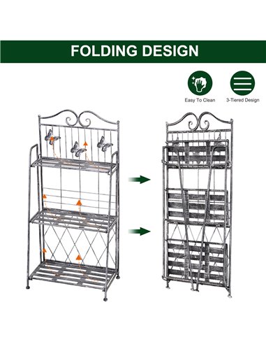 Outsunny Indoor Outdoor Freestanding 3-Tier Garden Plant Stand Metal Flower Display Rack for Potted Plants Balcony Decor 44L x 2