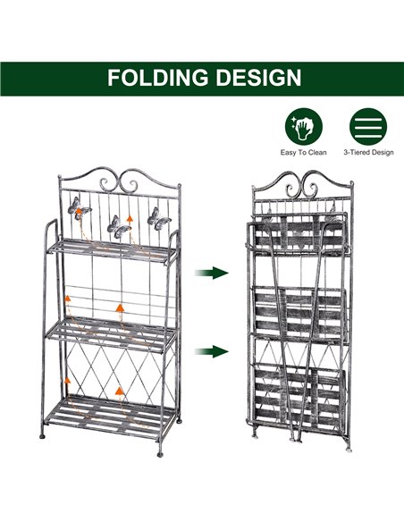 Outsunny Indoor Outdoor Freestanding 3-Tier Garden Plant Stand Metal Flower Display Rack for Potted Plants Balcony Decor 44L x 2 - pic 66233 | FastDaddyshop