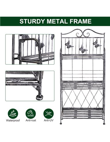 Outsunny Indoor Outdoor Freestanding 3-Tier Garden Plant Stand Metal Flower Display Rack for Potted Plants Balcony Decor 44L x 2