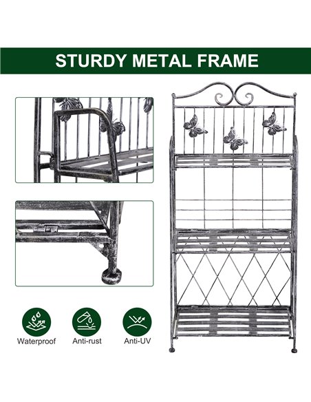 Outsunny Indoor Outdoor Freestanding 3-Tier Garden Plant Stand Metal Flower Display Rack for Potted Plants Balcony Decor 44L x 2 - pic 66234 | FastDaddyshop