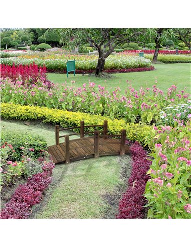 Outsunny Wooden Garden Bridge Lawn Decor Stained Finish Arc Outdoor Pond Walkway w/ Railings 844-132