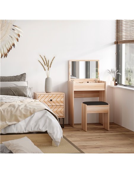 HOMCOM Dressing Table Set Padded Stool Dresser with Flip-up Mirror Multi-purpose - Wood Grain - pic 6625 | FastDaddyshop