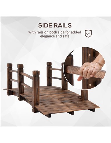 Outsunny Wooden Garden Bridge Lawn Decor Stained Finish Arc Outdoor Pond Walkway w/ Railings 844-132