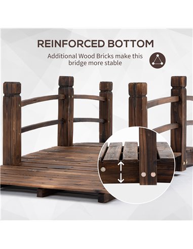 Outsunny Wooden Garden Bridge Lawn Decor Stained Finish Arc Outdoor Pond Walkway w/ Railings 844-132