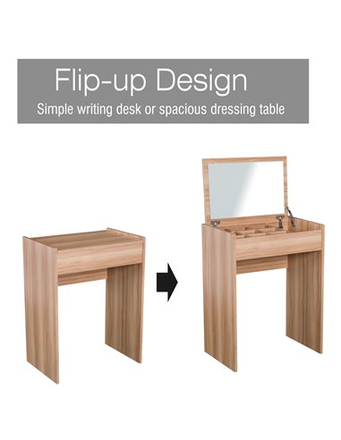HOMCOM Dressing Table Set Padded Stool Dresser with Flip-up Mirror Multi-purpose - Wood Grain