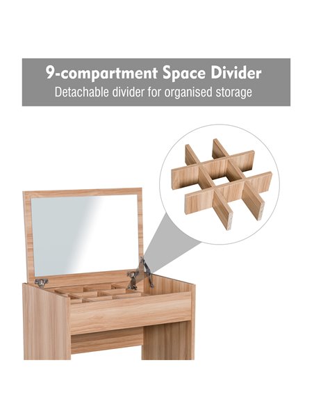 HOMCOM Dressing Table Set Padded Stool Dresser with Flip-up Mirror Multi-purpose - Wood Grain - pic 6628 | FastDaddyshop