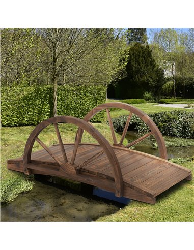 Outsunny Wooden Garden Bridge Lawn Decor Stained Finish Arc Outdoor Pond WalkwayYard Decoration Half Wheeled Railings 100L x 50W