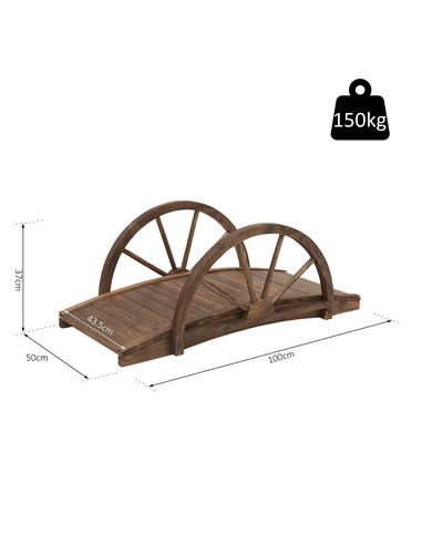 Outsunny Wooden Garden Bridge Lawn Decor Stained Finish Arc Outdoor Pond WalkwayYard Decoration Half Wheeled Railings 100L x 50W