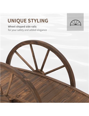 Outsunny Wooden Garden Bridge Lawn Decor Stained Finish Arc Outdoor Pond WalkwayYard Decoration Half Wheeled Railings 100L x 50W