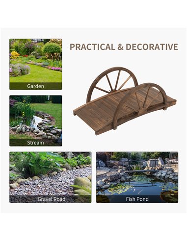 Outsunny Wooden Garden Bridge Lawn Decor Stained Finish Arc Outdoor Pond WalkwayYard Decoration Half Wheeled Railings 100L x 50W