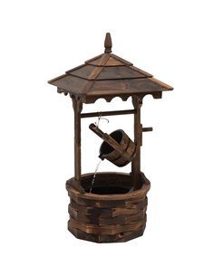 Outsunny Fir Wood Outdoor Garden Decor Wishing Well Waterfall 844-273V70
