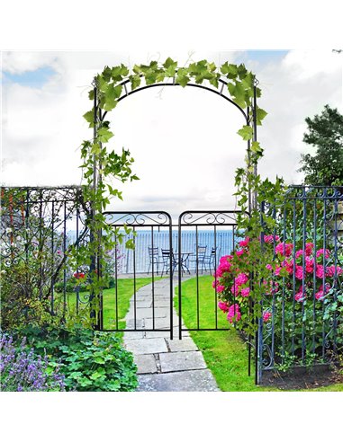 Outsunny Garden Decorative Metal Arch with Gate Outdoor Patio Trellis Arbor for Climbing Plant Archway Antique Black - 108L x 45