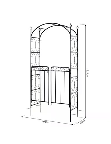 Outsunny Garden Decorative Metal Arch with Gate Outdoor Patio Trellis Arbor for Climbing Plant Archway Antique Black - 108L x 45