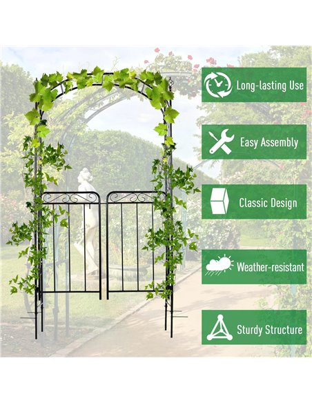 Outsunny Garden Decorative Metal Arch with Gate Outdoor Patio Trellis Arbor for Climbing Plant Archway Antique Black - 108L x 45 - pic 66313 | FastDaddyshop