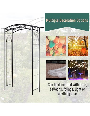 Outsunny Garden Decorative Metal Arch with Gate Outdoor Patio Trellis Arbor for Climbing Plant Archway Antique Black - 108L x 45