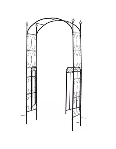 Outsunny Garden Decorative Metal Arch with Gate Outdoor Patio Trellis Arbor for Climbing Plant Archway Antique Black - 108L x 45