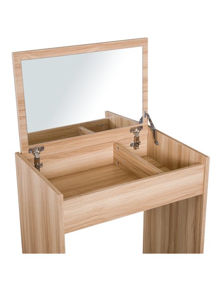 HOMCOM Dressing Table Set Padded Stool Dresser with Flip-up Mirror Multi-purpose - Wood Grain - pic 6632 | FastDaddyshop