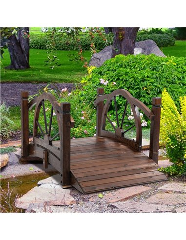 Outsunny Wooden Garden Bridge Decorative Arc Footbridge with Safety Guardrail Outdoor Lawn Pond Bridge Walkway Stained Wood 844-