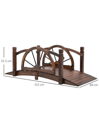 Outsunny Wooden Garden Bridge Decorative Arc Footbridge with Safety Guardrail Outdoor Lawn Pond Bridge Walkway Stained Wood 844-
