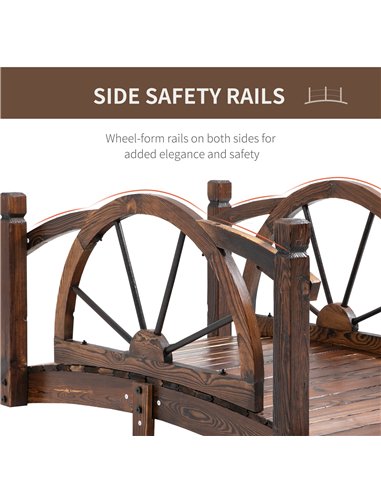 Outsunny Wooden Garden Bridge Decorative Arc Footbridge with Safety Guardrail Outdoor Lawn Pond Bridge Walkway Stained Wood 844-