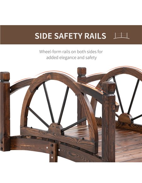 Outsunny Wooden Garden Bridge Decorative Arc Footbridge with Safety Guardrail Outdoor Lawn Pond Bridge Walkway Stained Wood 844- - pic 66358 | FastDaddyshop