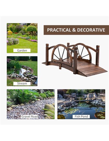Outsunny Wooden Garden Bridge Decorative Arc Footbridge with Safety Guardrail Outdoor Lawn Pond Bridge Walkway Stained Wood 844-